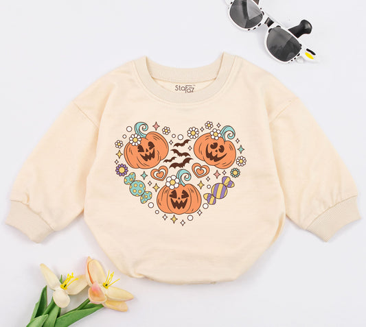 Pumpkin Patch Baby Romper & Toddler Halloween Sweatshirt Outfit  