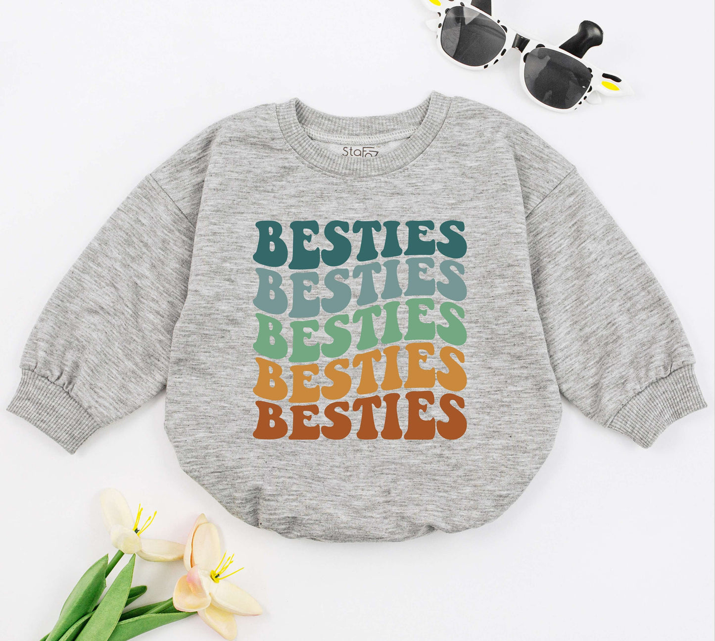 Wavy Besties Baby Girl One Piece Romper - Retro Best Friend Gift for Newborns, Baby Shower, & Baby Outfits