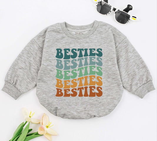 Wavy Besties Baby Girl One Piece Romper - Retro Best Friend Gift for Newborns, Baby Shower, & Baby Outfits