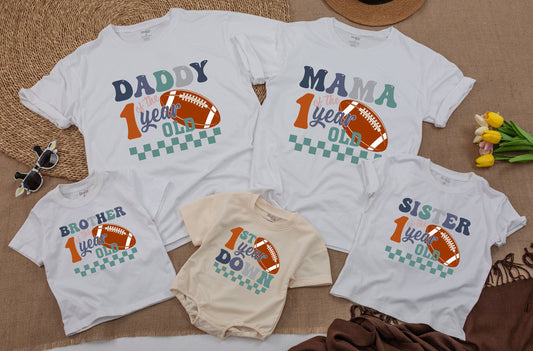 Family Football 1st Birthday Shirts: Matching 1st Year Down Outfit