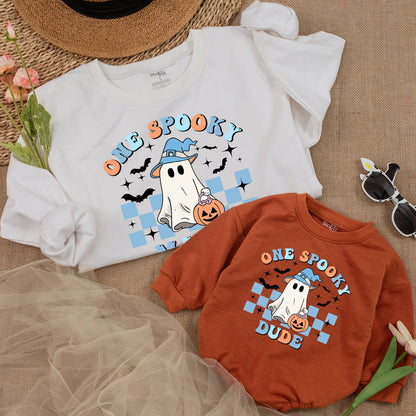 One Spooky Dude Halloween Birthday Sweater for Baby Boy Girl Toddler First Birthday Pumpkin Spooky Mama Dada Matching Family Fall Casual