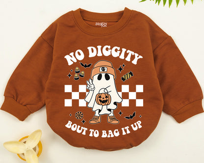 No Diggity Bout To Bag It Up Retro Halloween Ghost Sweatshirt Beanie Jack-o-Lantern Checkered vintage whimsical toddler kid top