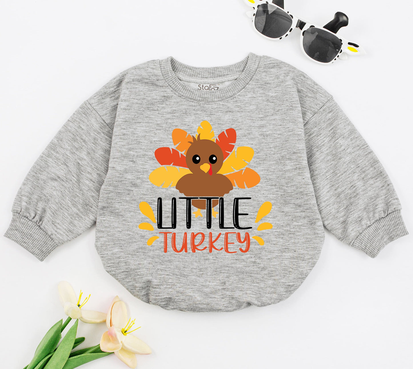 Cozy Thanksgiving Baby Sweatsuit: Little Turkey Retro Romper Set