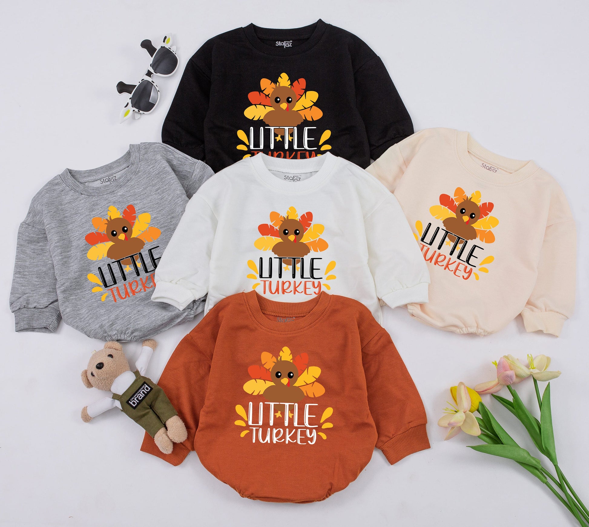 Cozy Thanksgiving Baby Sweatsuit: Little Turkey Retro Romper Set