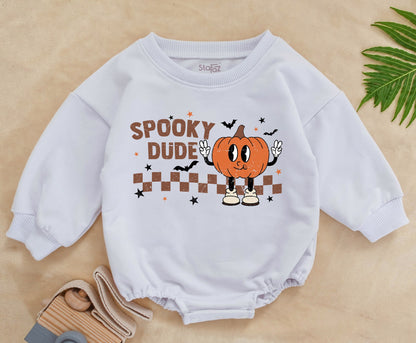 Retro Checkered Ghost Romper, Cute Halloween Baby Bodysuit Outfit