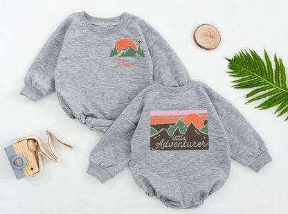 Retro Baby Adventure Romper – Cute Mountains, Unisex Summer Outfit