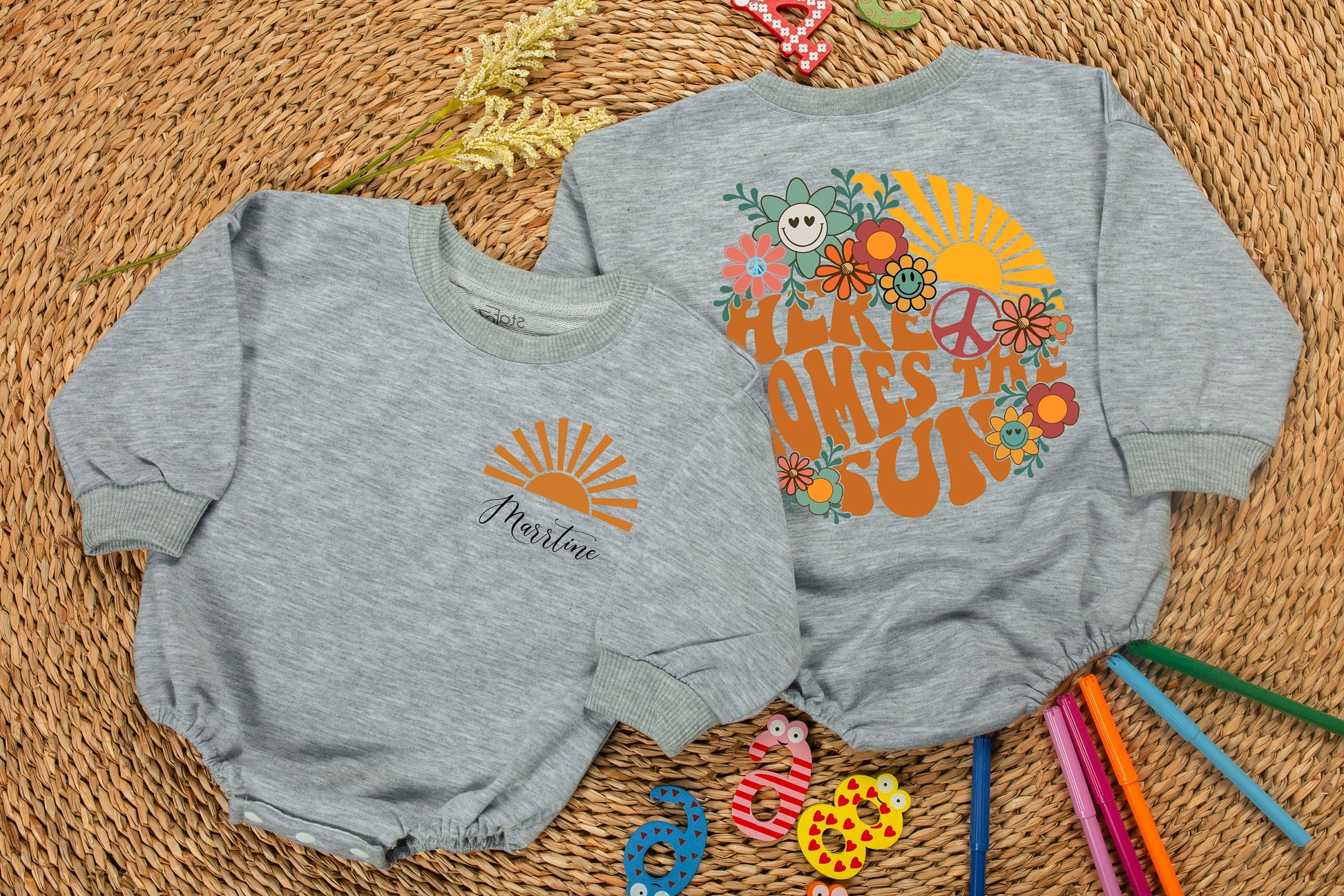 Cute Hey Boo Ghost Baby Romper Halloween Outfit for Newborns and Infants, perfect for first Halloween, fall baby shower, cute spooky ghost clothes.