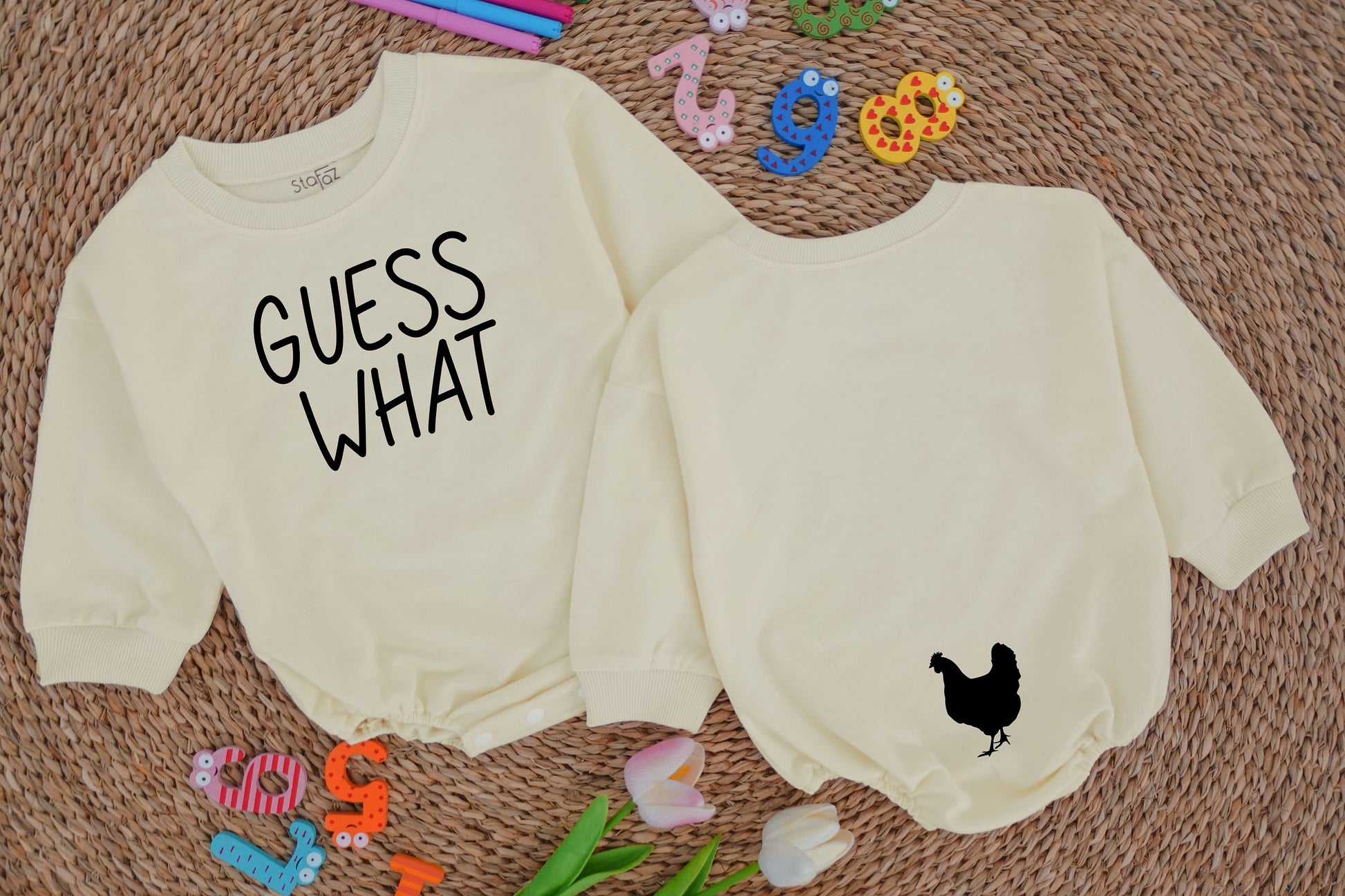 Funny Chicken Butt Baby Romper, Gender Neutral Shower Gift, Rae Dunn