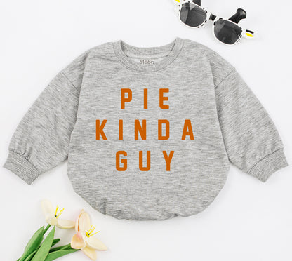 Pie Kinda Guy Baby Romper - First Thanksgiving Outfit for Baby Boy, Funny Fall Clothes, Sweatshirt Romper for Newborn, Baby Shower Gift (136 chars)
