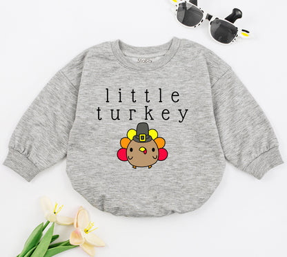 Little Turkey Baby Romper - First Thanksgiving Outfit for Baby Boy or Girl - Cute Gobble Gobble Design, Fall Baby Clothes