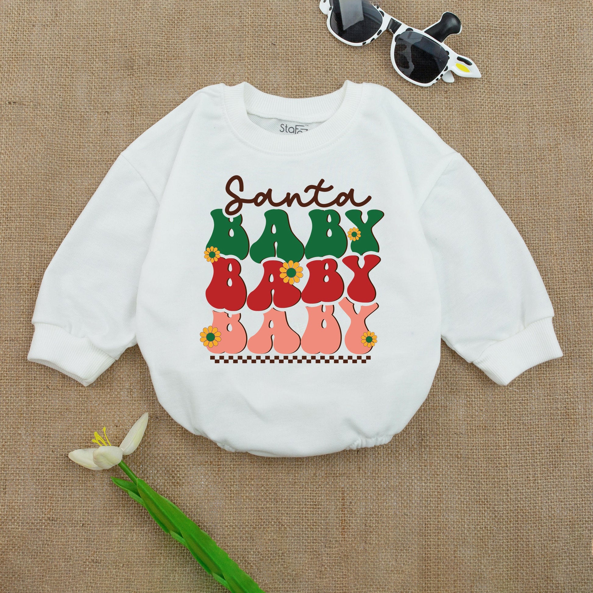 Retro Santa Baby Romper - First Christmas Outfit & Photoshoot Ready