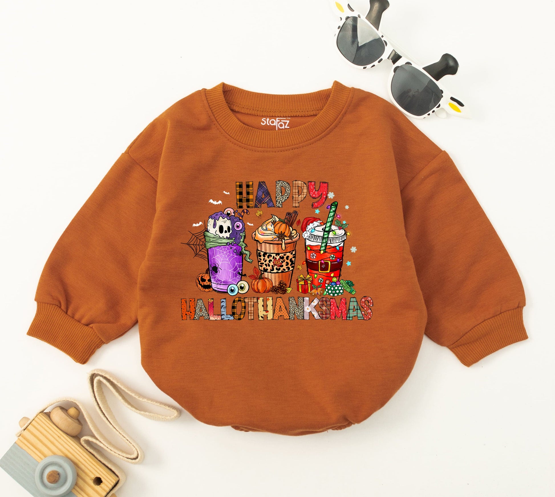 Hallothanksmas Baby Romper: Halloween to Christmas Cozy Outfit