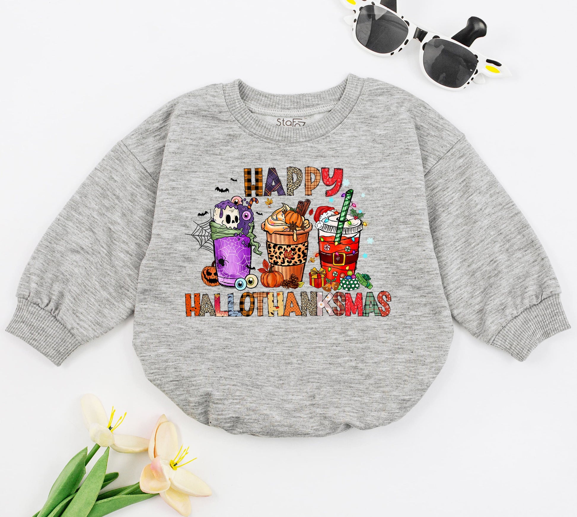 Hallothanksmas Baby Romper: Halloween to Christmas Cozy Outfit