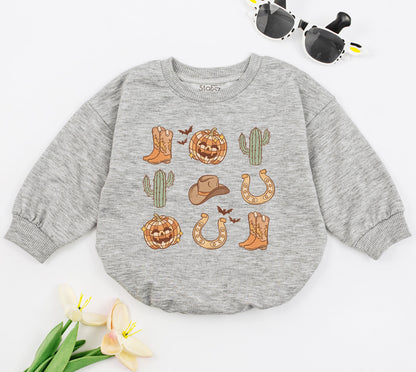 Pumpkin Cowboy Baby Romper for 1st Halloween - Western Bodysuit  