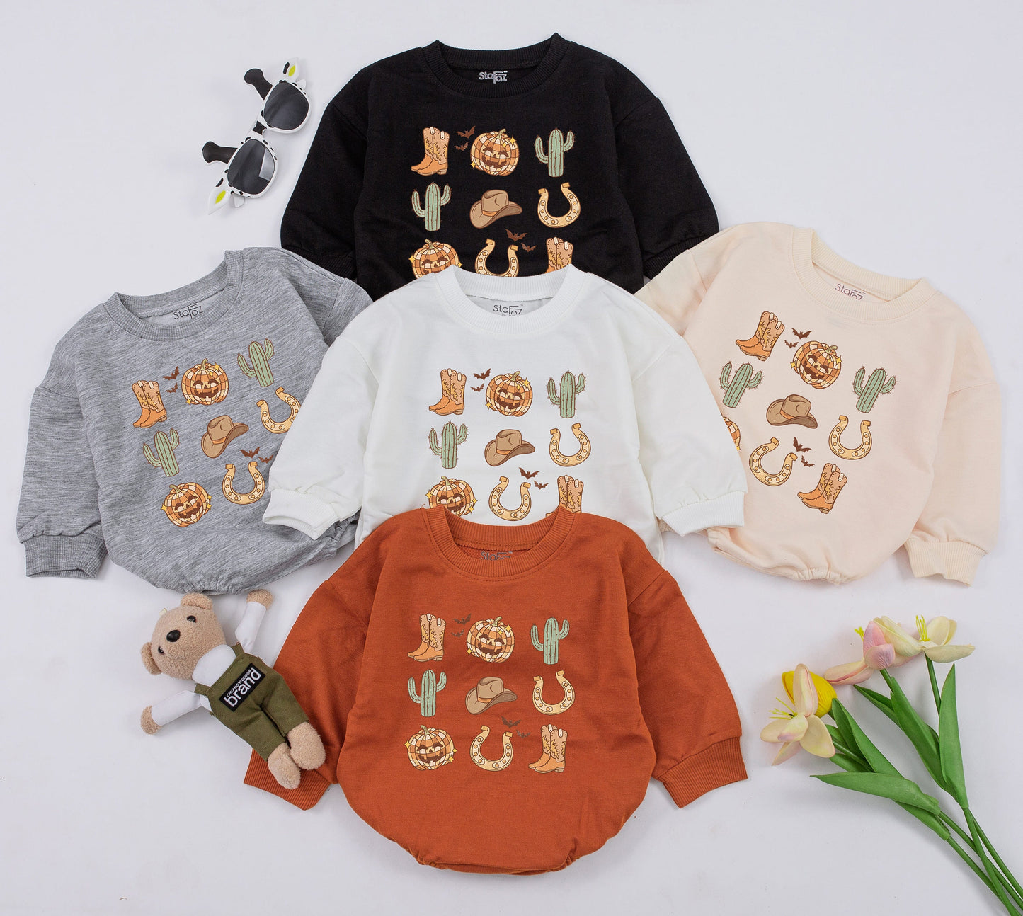 Howdy Pumpkin Cowboy Baby Romper - Western Halloween Outfit for Baby Girl, Fall First Halloween, Retro Design, Soft & Comfy