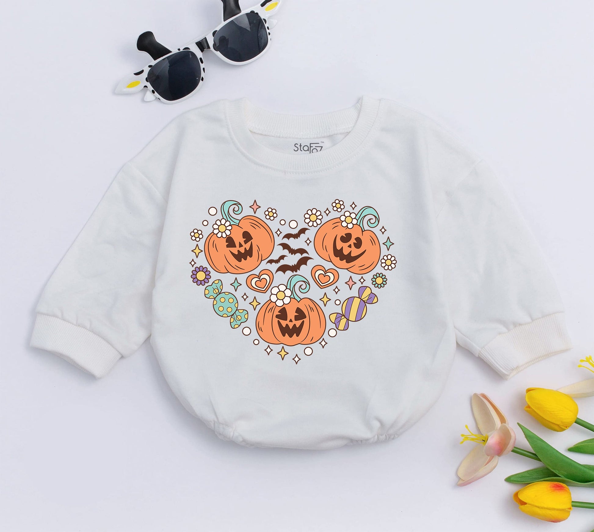 Pumpkin Patch Baby Romper & Toddler Halloween Sweatshirt Outfit  