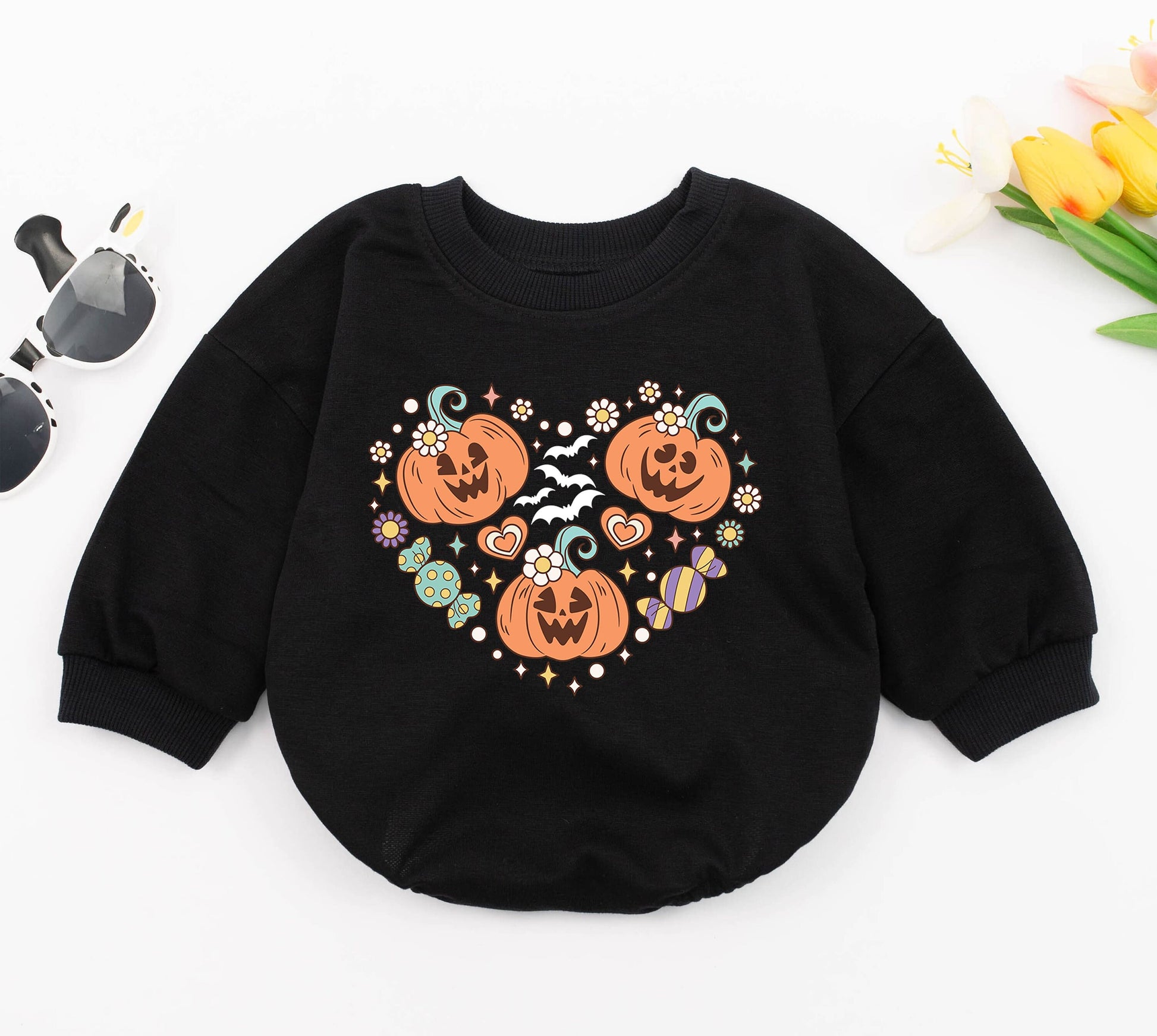 Pumpkin Patch Baby Romper & Toddler Halloween Sweatshirt Outfit  