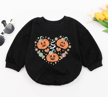 Pumpkin Patch Baby Romper & Toddler Halloween Sweatshirt Outfit  