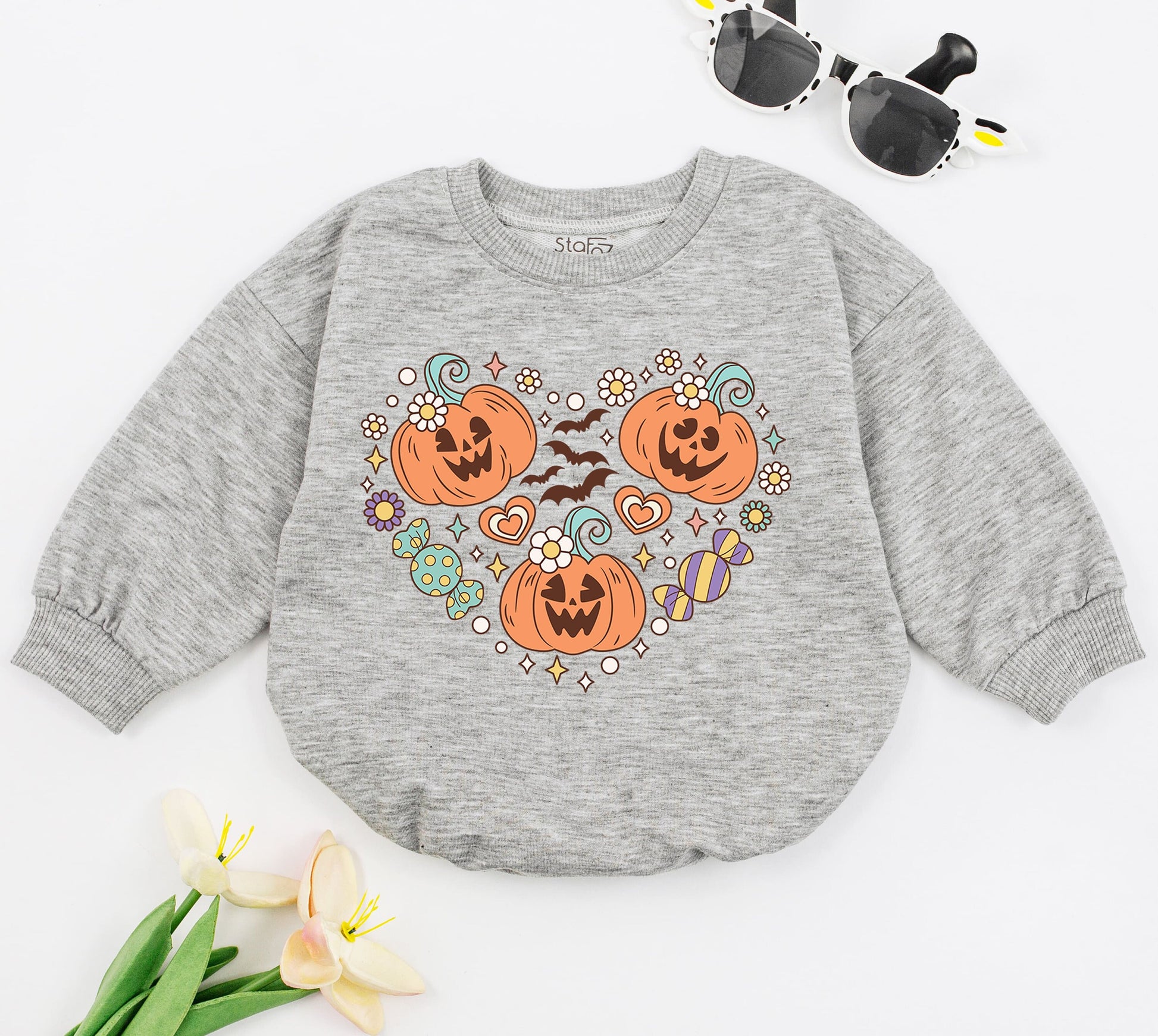 Pumpkin Patch Baby Romper & Toddler Halloween Sweatshirt Outfit  