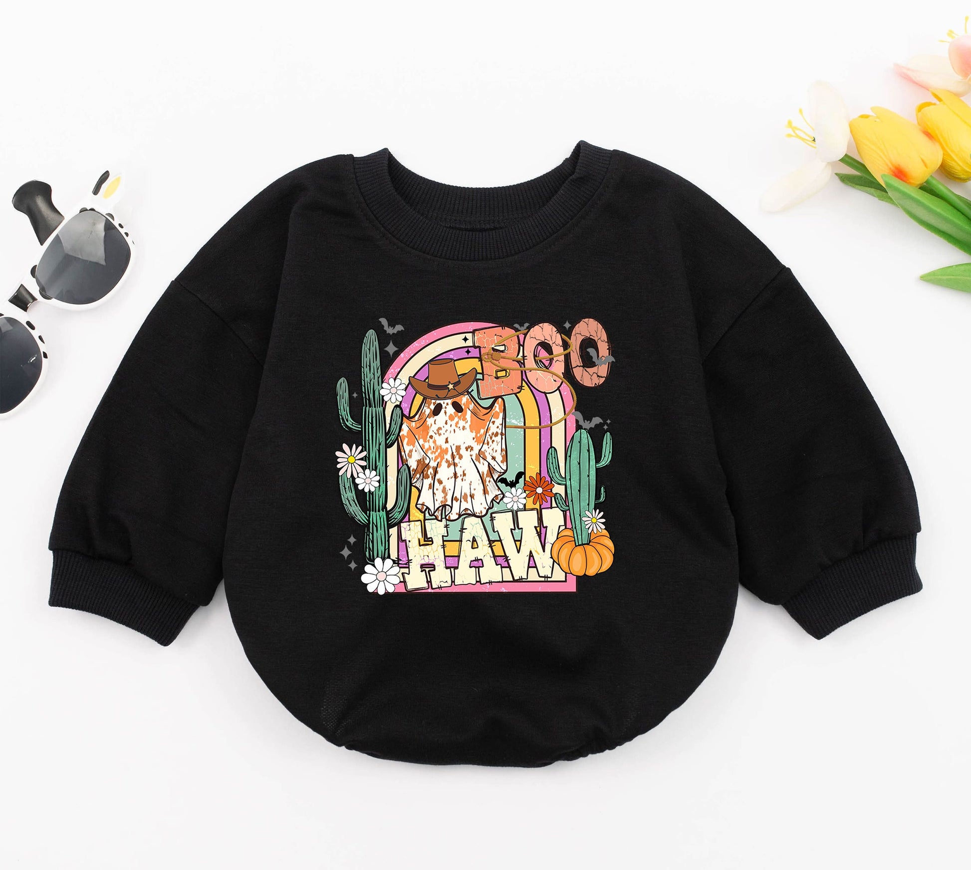 Howdy Boo Western Halloween Romper: Long Sleeve Bodysuit for Babies