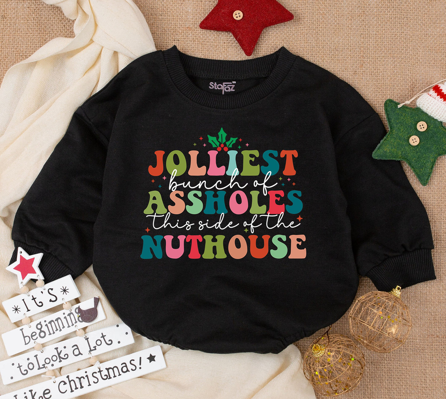 Festive Funny Baby Romper – 1st Xmas Gift, Trendy Christmas Outfit  