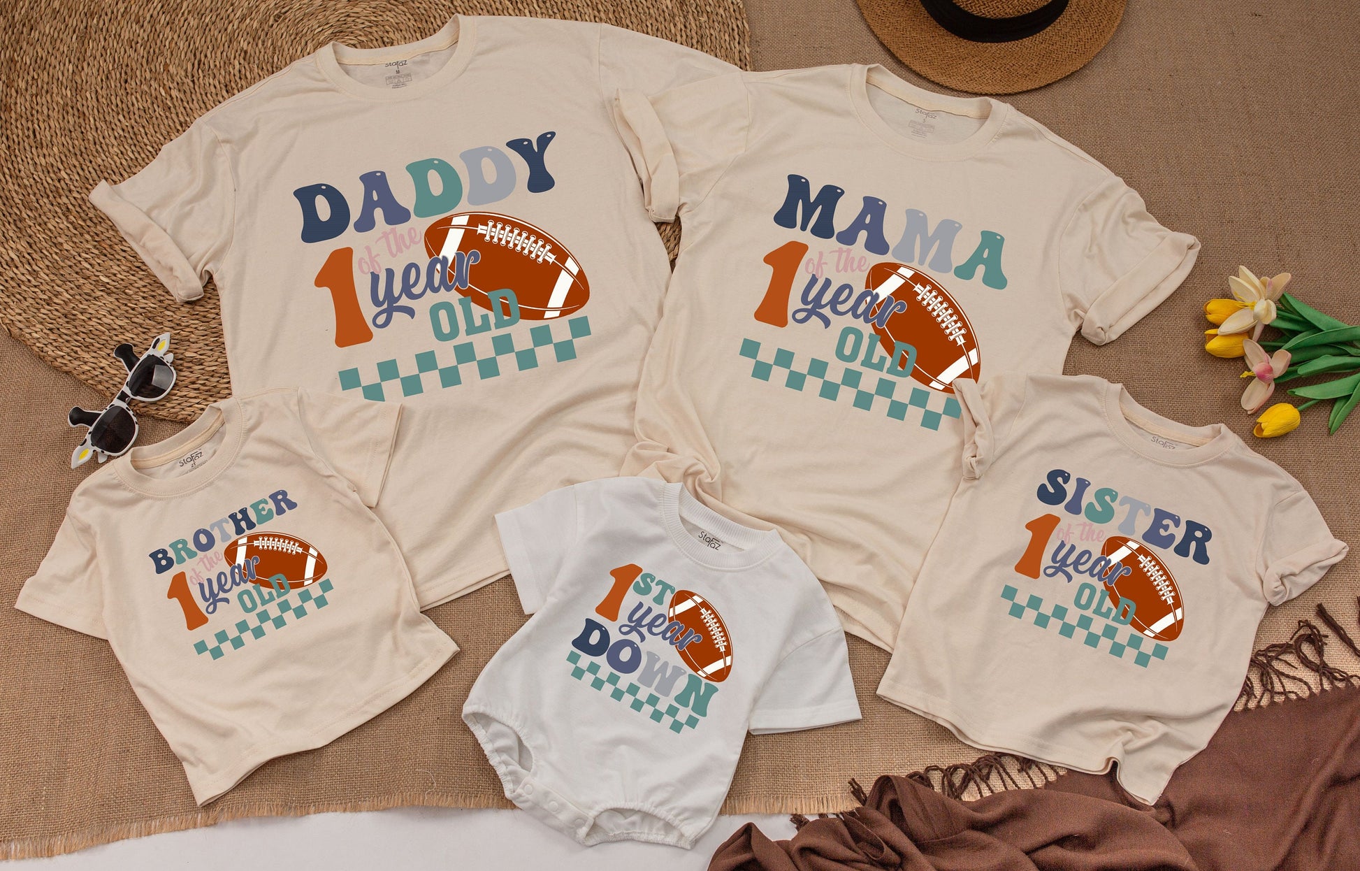 Family Football 1st Birthday Shirts: Matching 1st Year Down Outfit