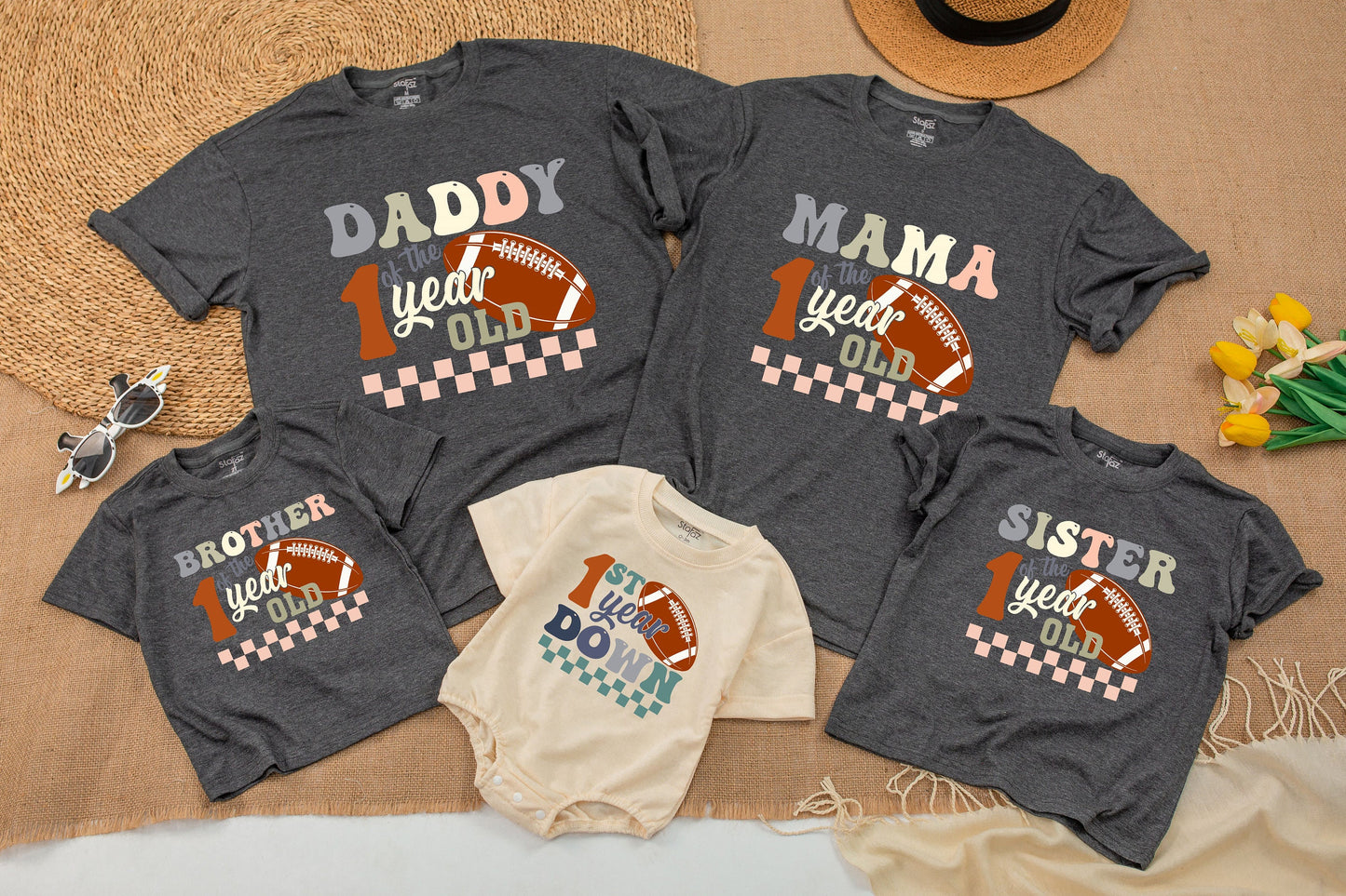 Family Football 1st Birthday Shirts: Matching 1st Year Down Outfit