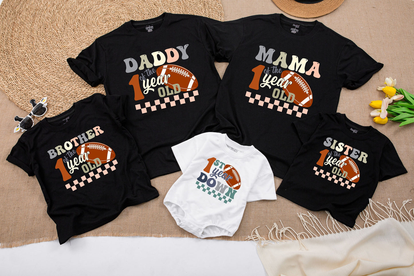 Family Football 1st Birthday Shirts: Matching 1st Year Down Outfit