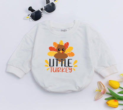 Cozy Thanksgiving Baby Sweatsuit: Little Turkey Retro Romper Set