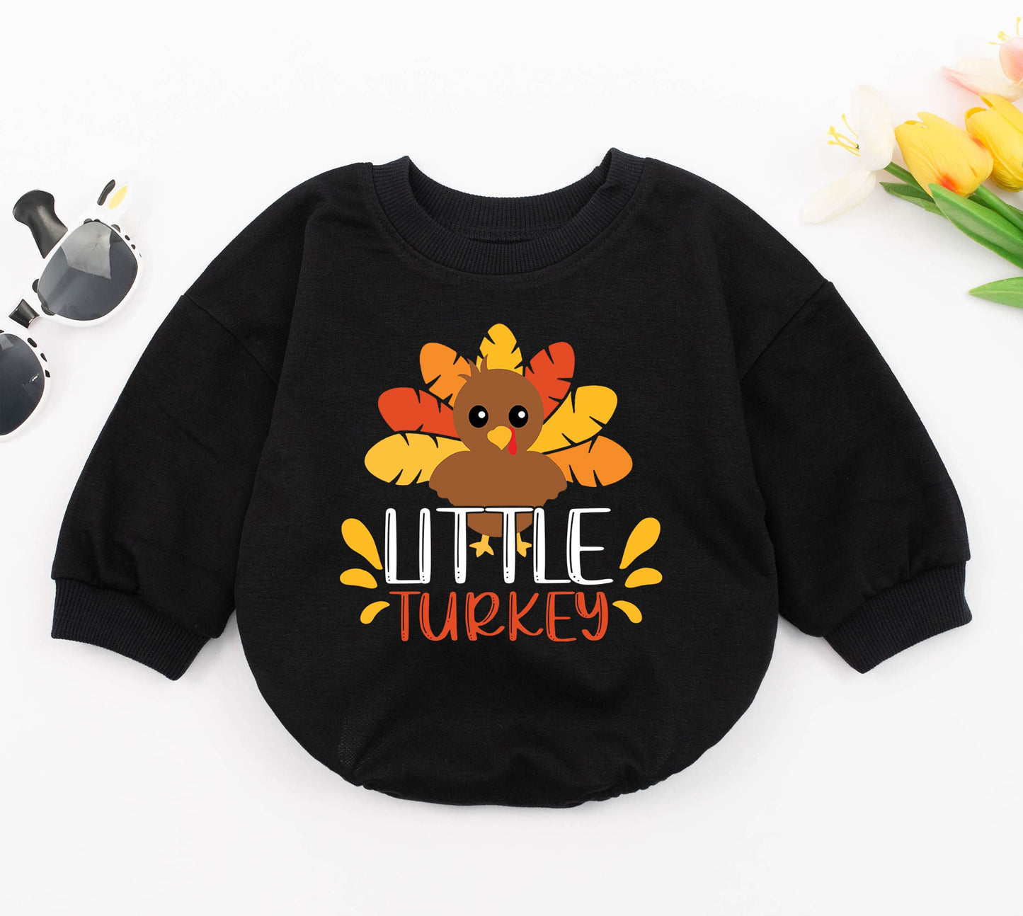 Cozy Thanksgiving Baby Sweatsuit: Little Turkey Retro Romper Set