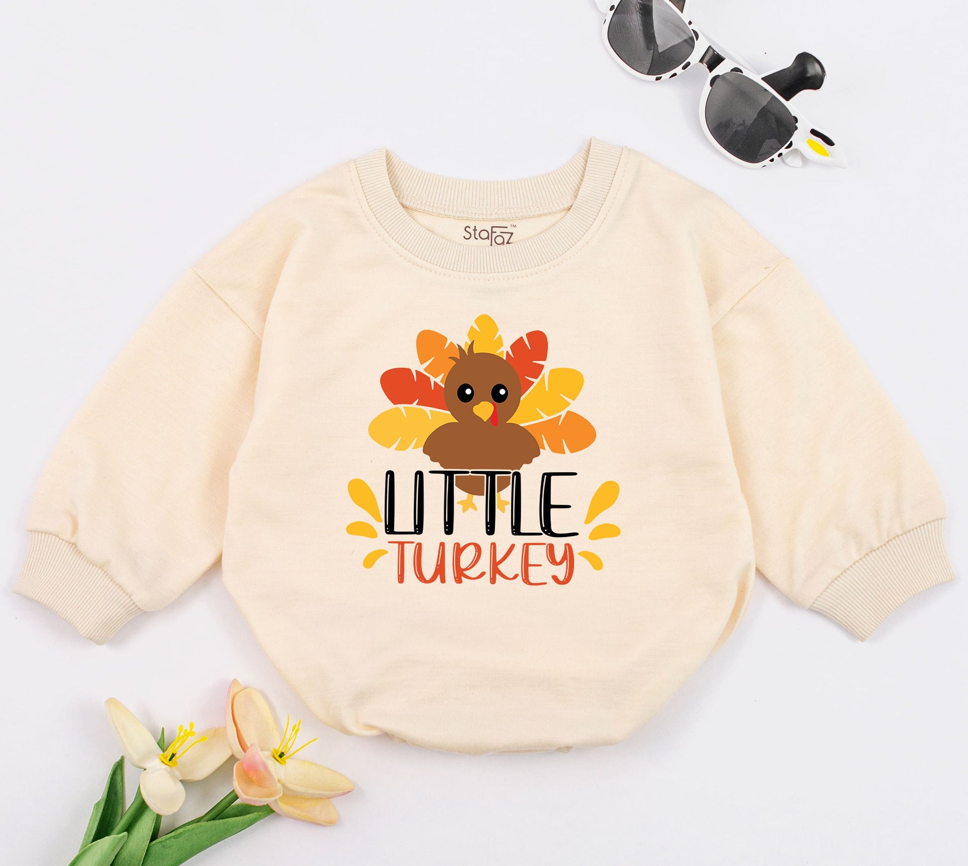 Cozy Thanksgiving Baby Sweatsuit: Little Turkey Retro Romper Set