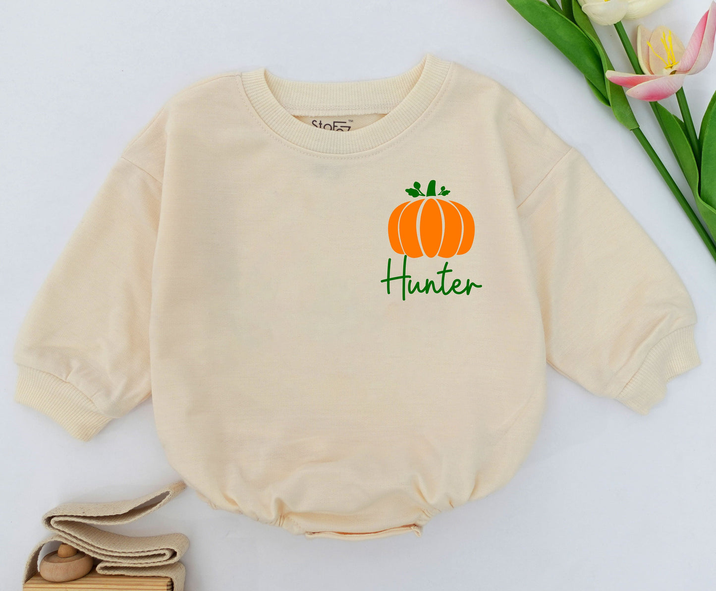 First Halloween Pumpkin Romper - Personalized Baby Costume Outfit