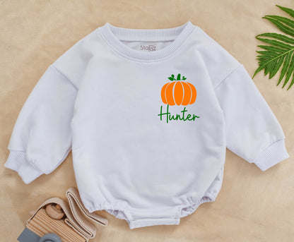 First Halloween Pumpkin Romper - Personalized Baby Costume Outfit