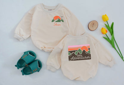 Retro Baby Adventure Romper – Cute Mountains, Unisex Summer Outfit