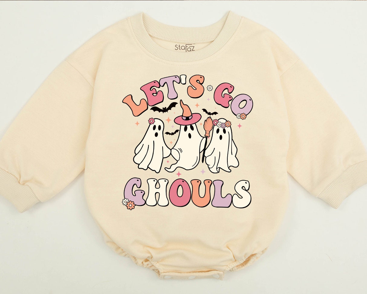 Matching Mommy and Me Let's Go Ghouls Halloween Sweatshirt for Baby Toddler Girls Spooky Retro Family Gift