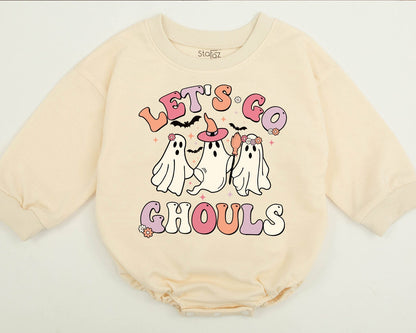 Matching Mommy and Me Let's Go Ghouls Halloween Sweatshirt for Baby Toddler Girls Spooky Retro Family Gift