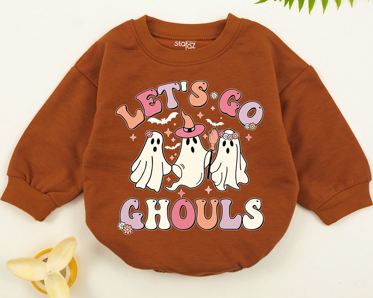 Matching Mommy and Me Let's Go Ghouls Halloween Sweatshirt for Baby Toddler Girls Spooky Retro Family Gift