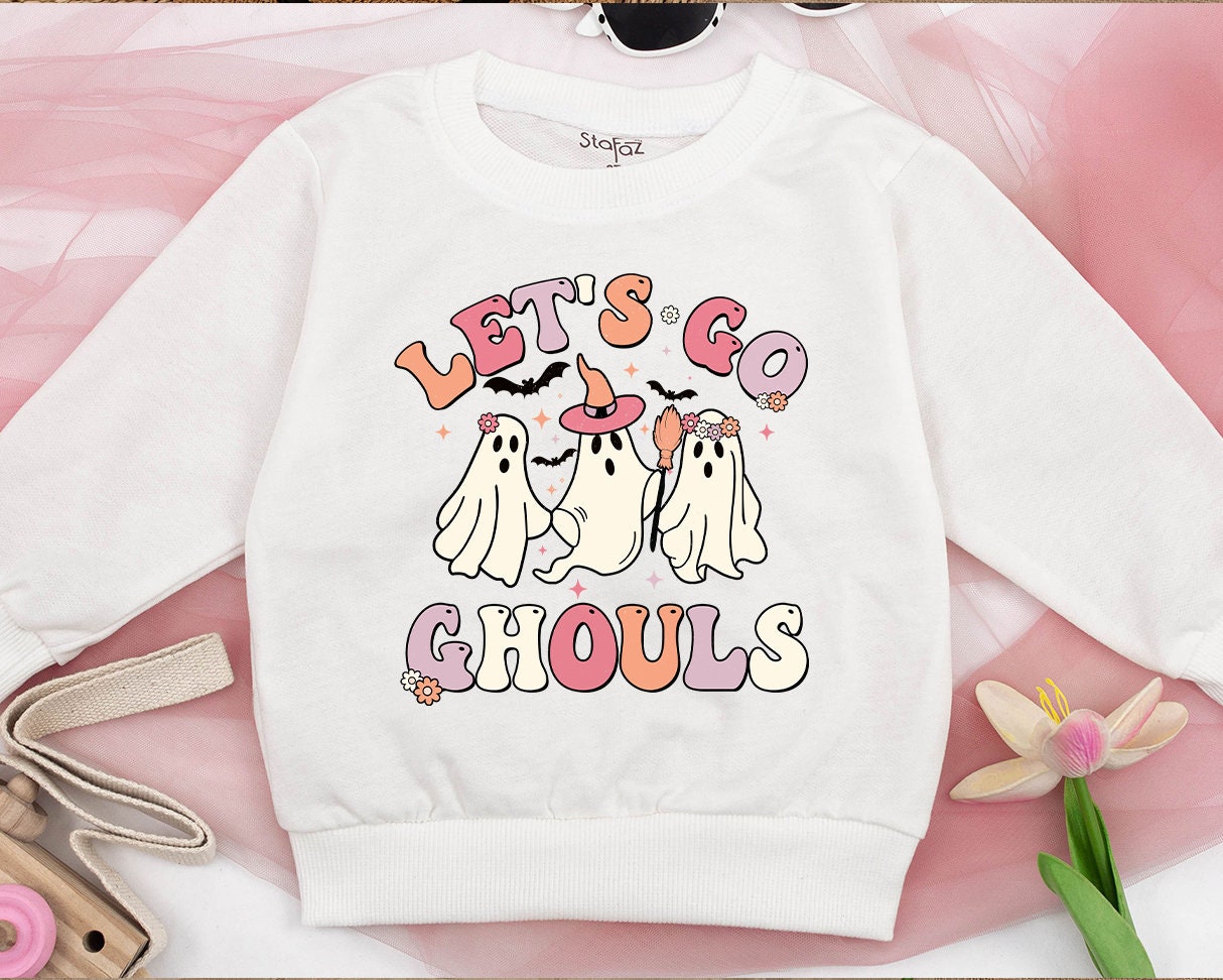 Matching Mommy and Me Let's Go Ghouls Halloween Sweatshirt for Baby Toddler Girls Spooky Retro Family Gift
