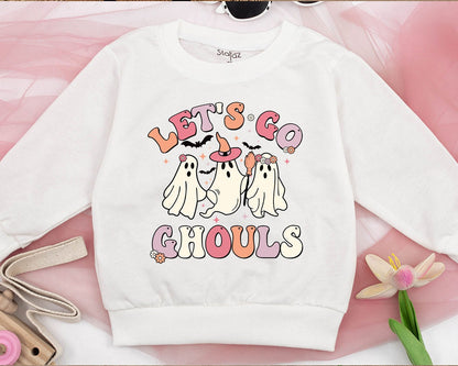 Matching Mommy and Me Let's Go Ghouls Halloween Sweatshirt for Baby Toddler Girls Spooky Retro Family Gift