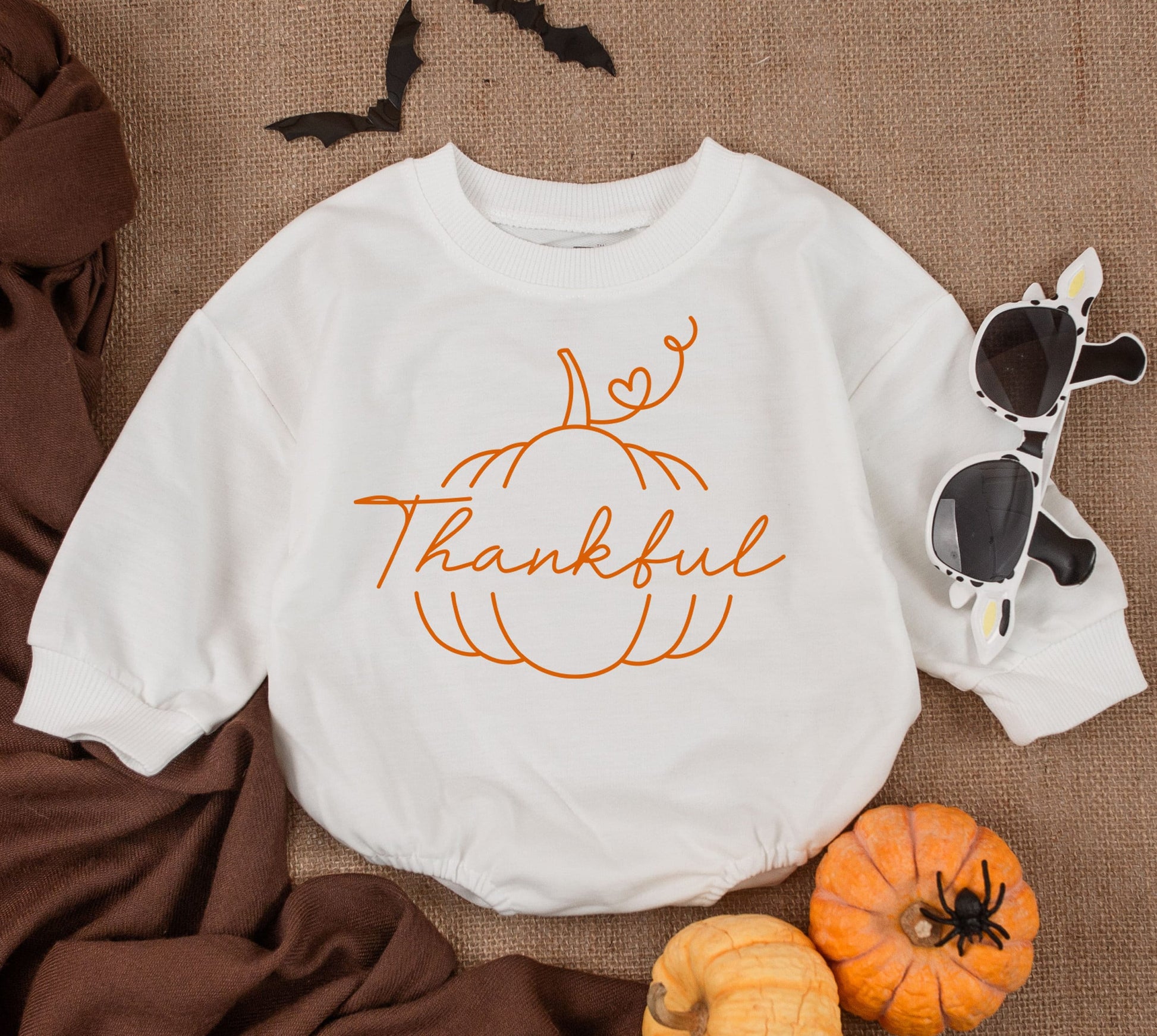 Thankful Baby Romper - Pumpkin & First Thanksgiving Outfit for Baby Girl or Boy - Adorable Thanksgiving Baby Shower Gift (140 chars)