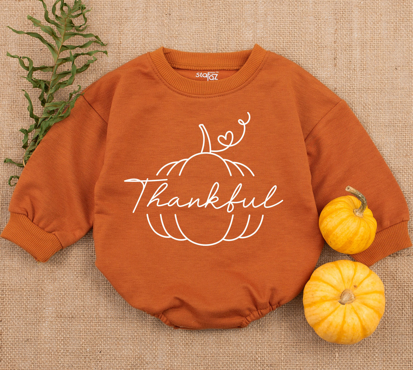 Thankful Baby Romper - Pumpkin & First Thanksgiving Outfit for Baby Girl or Boy - Adorable Thanksgiving Baby Shower Gift (140 chars)