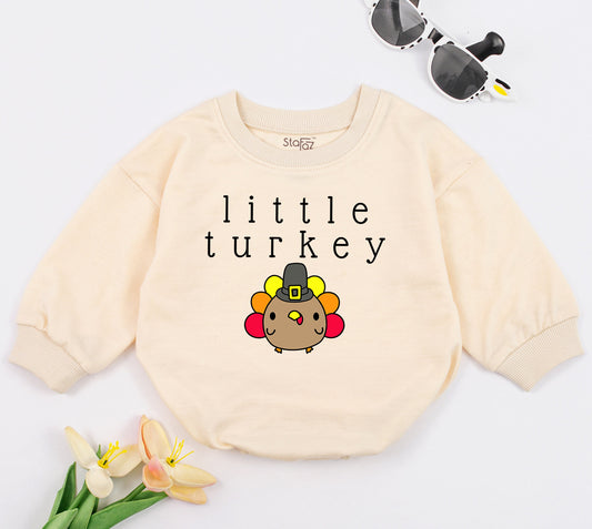 Little Turkey Baby Romper - First Thanksgiving Outfit for Baby Boy or Girl - Cute Gobble Gobble Design, Fall Baby Clothes