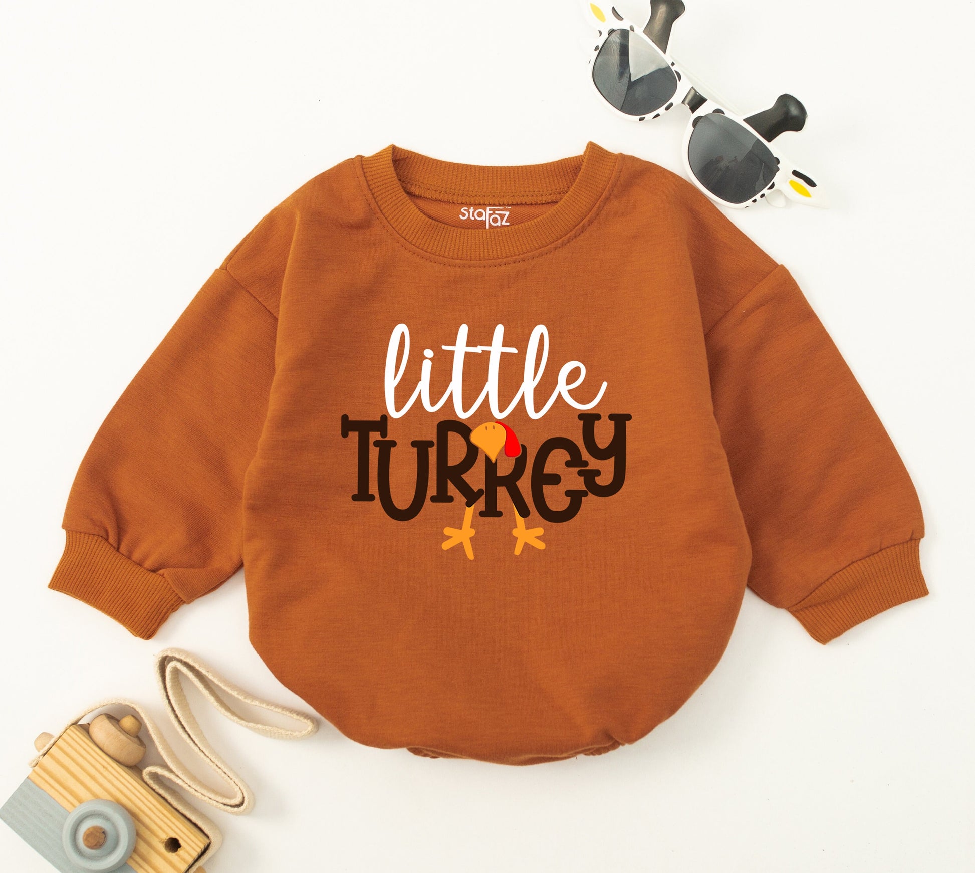 Thanksgiving Baby Girl Outfit - Cozy Retro Turkey Romper & Oversized Sweat Set for 1st Thanksgiving, Personalized Gift