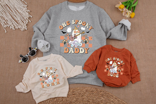 Spooky Dude First Birthday Halloween Matching Family Sweatshirt Set for Baby Boy Girl Spooky Mama & Dada Pumpkin Birthday Party Attire