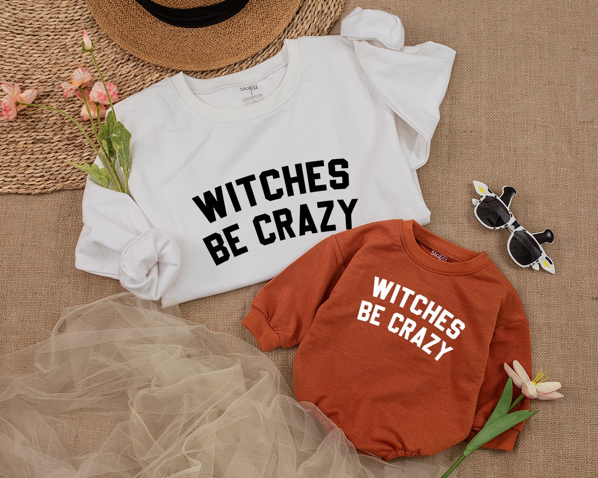 Witches Be Crazy Toddler Sweatshirt Spooky Halloween Outfit Baby Boy Cute Fall Pullover Cozy Holiday Gift 