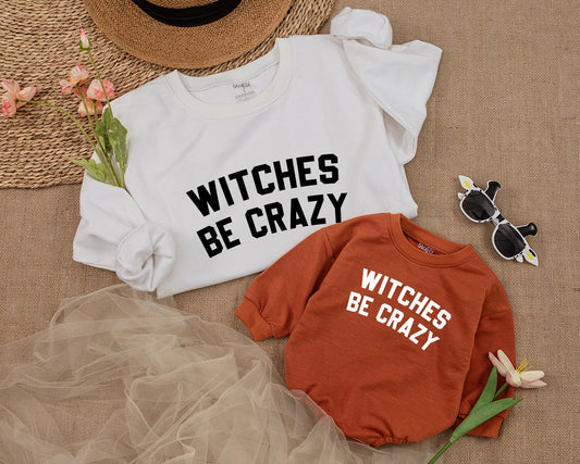 Witches Be Crazy Toddler Sweatshirt Spooky Halloween Outfit Baby Boy Cute Fall Pullover Cozy Holiday Gift 
