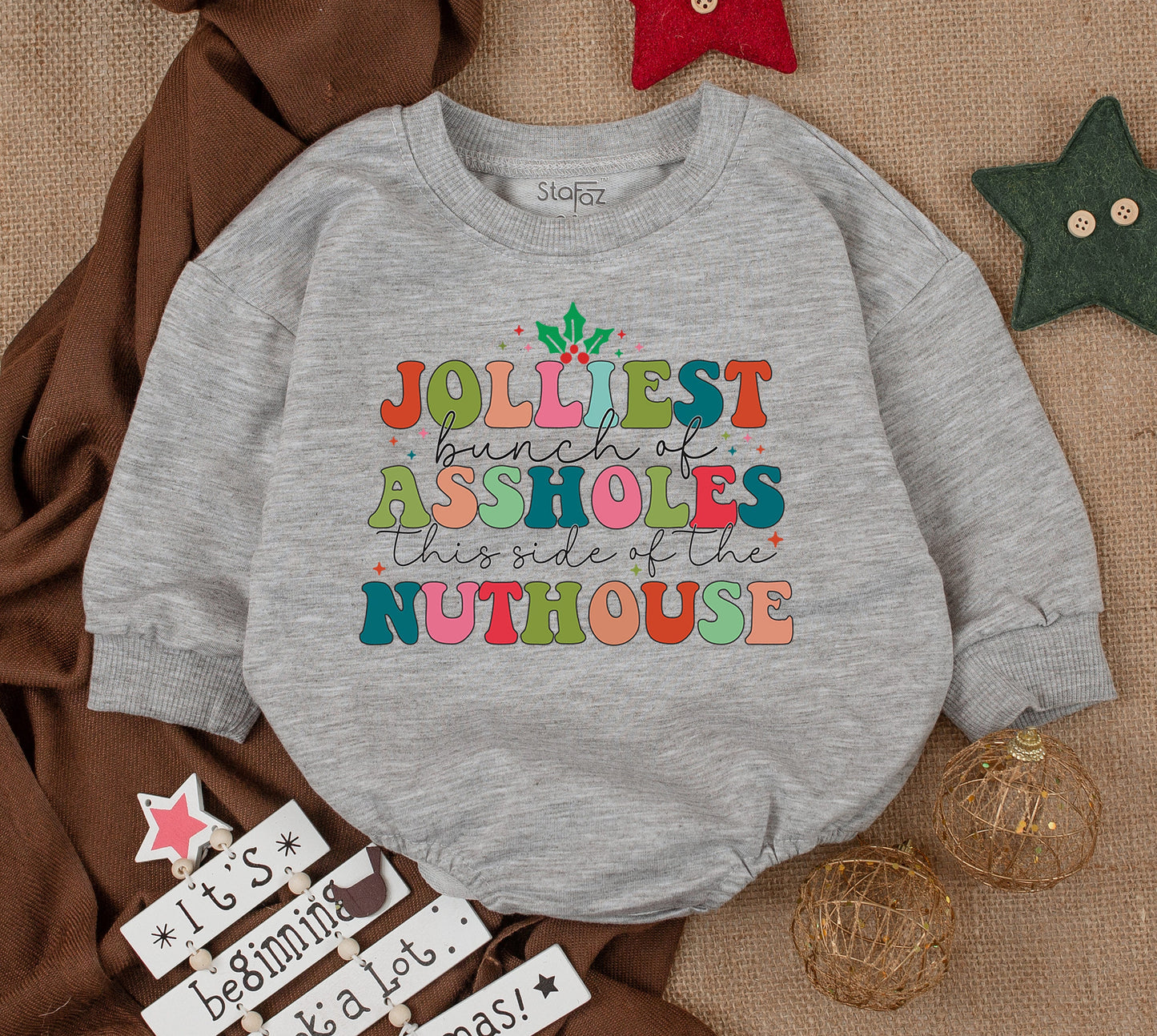 Festive Funny Baby Romper – 1st Xmas Gift, Trendy Christmas Outfit  
