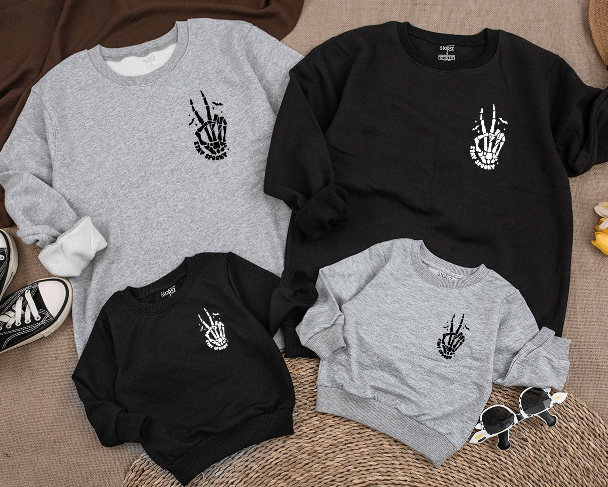 Stay Spooky Skeleton Hands Skull Halloween Sweatshirt perfect for Kids & Toddlers embracing Horror Party vibes with a cozy Fall Crewneck Shirt