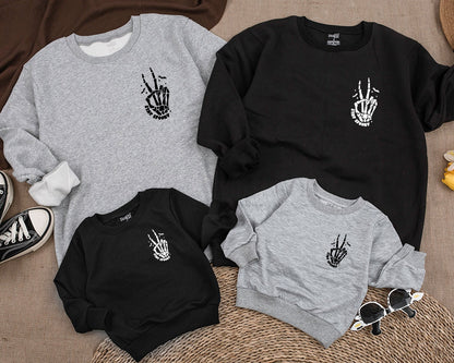 Stay Spooky Skeleton Hands Skull Halloween Sweatshirt perfect for Kids & Toddlers embracing Horror Party vibes with a cozy Fall Crewneck Shirt