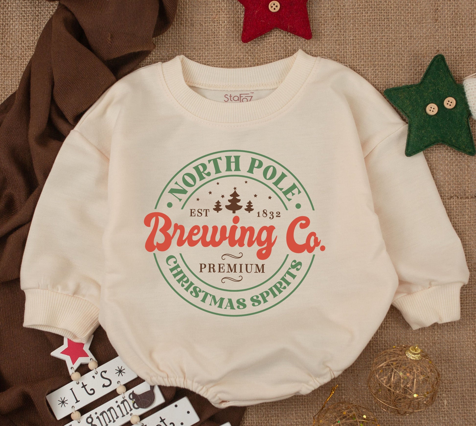 North Pole Reindeer Funny First Christmas Baby Bubble Romper Merry Christmas Vibes Sweet Holiday Outfit